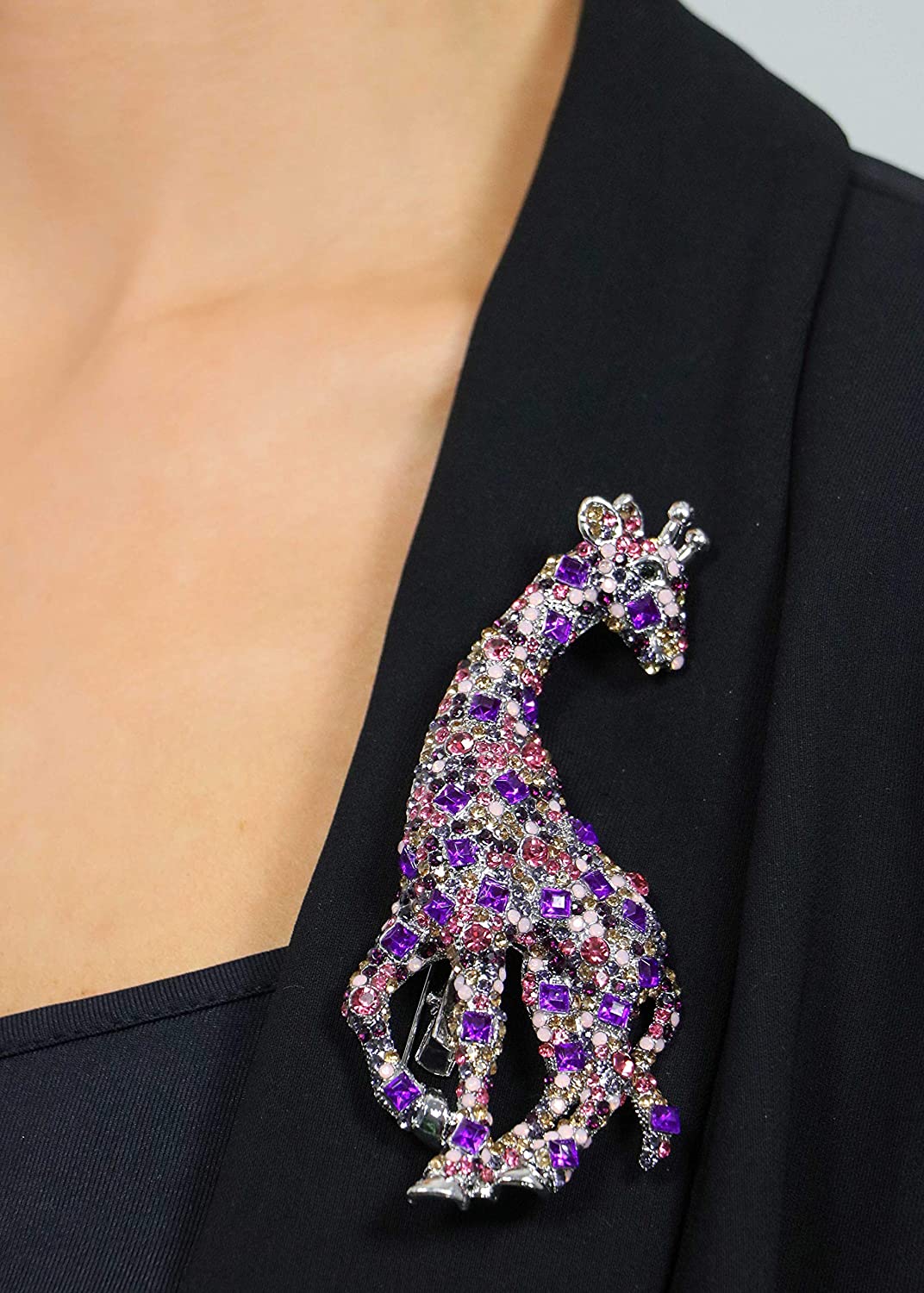 Rosie Fox Large Pink Crystal Giraffe Brooch and Hair Clip - Image 2