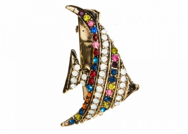 Rosie Fox Rainbow Crystal Fish Brooch and Hair Clip