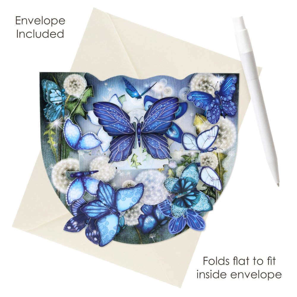 Santoro Blue Butterflies Popnrock 3D Pop-Up Card - Greetings and Birthday Card - Image 3