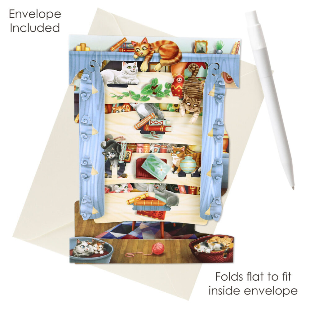 Santoro Cats in the Library 3D Pop-Up Swing Card - Greetings and Birthday Card - Image 4