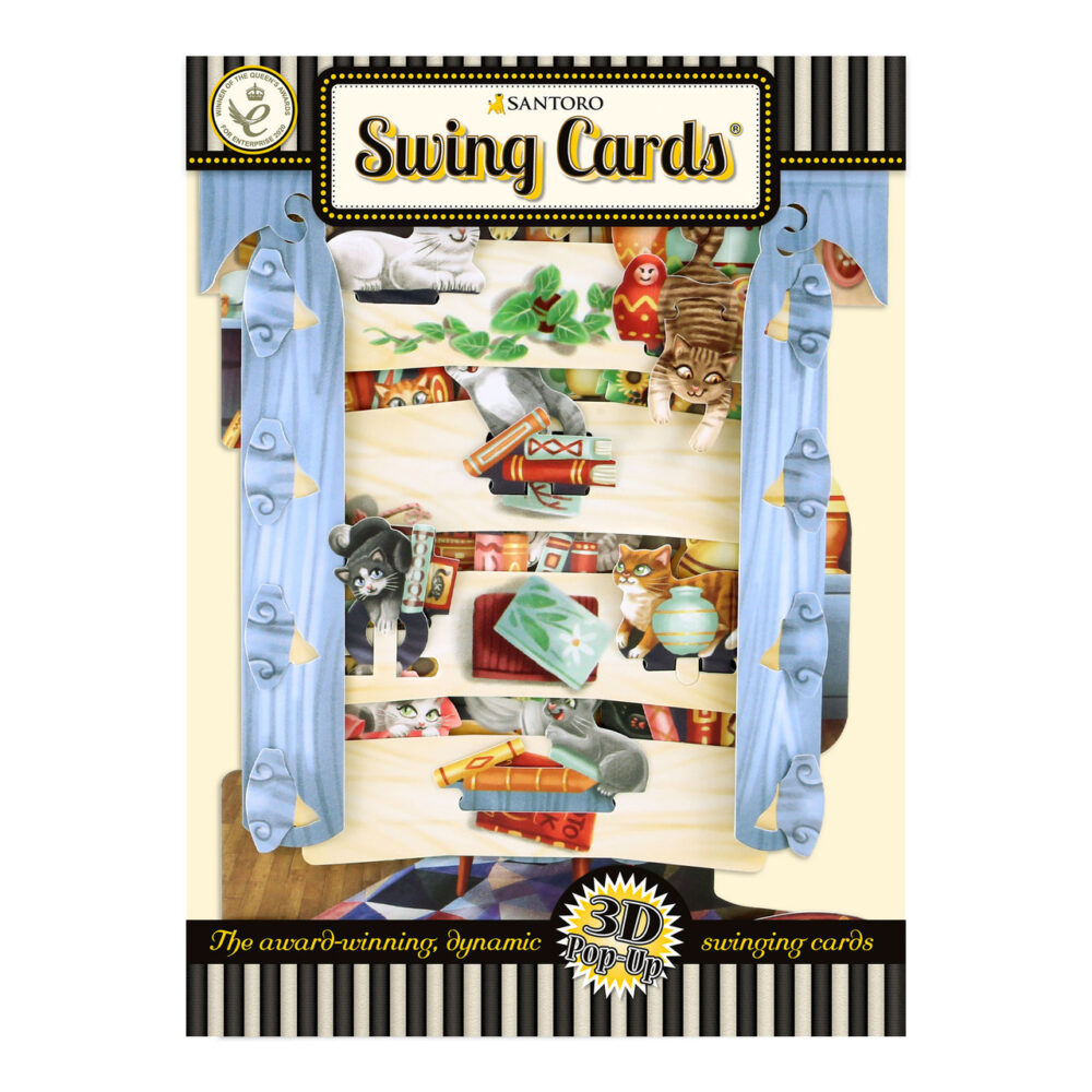 Santoro Cats in the Library 3D Pop-Up Swing Card - Greetings and Birthday Card - Image 6