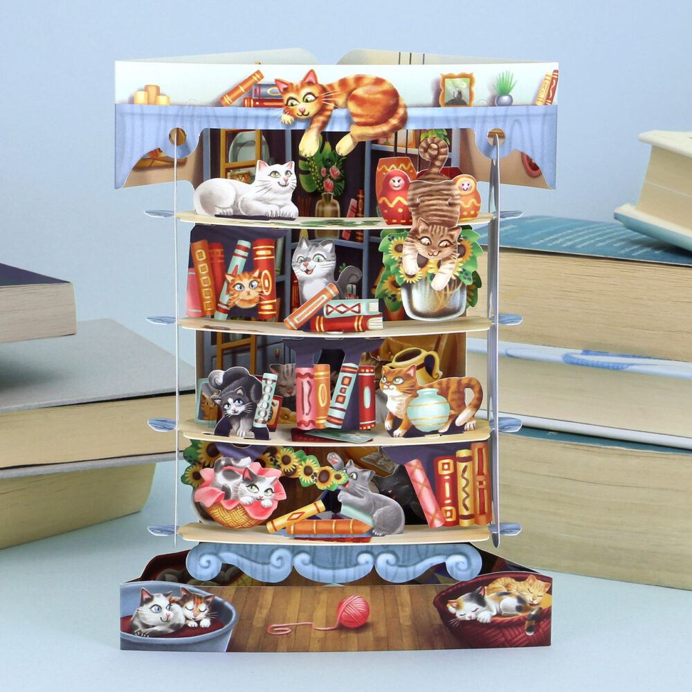 Santoro Cats in the Library 3D Pop-Up Swing Card - Greetings and Birthday Card - Image 2