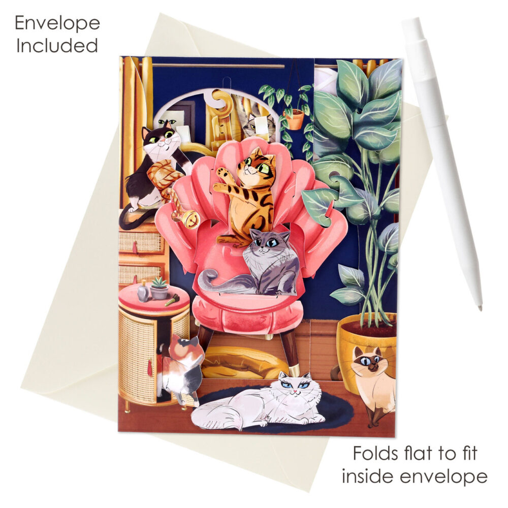 Santoro Lounging Cats 3D Pop-Up Swing Card - Greetings and Birthday Card - Image 3