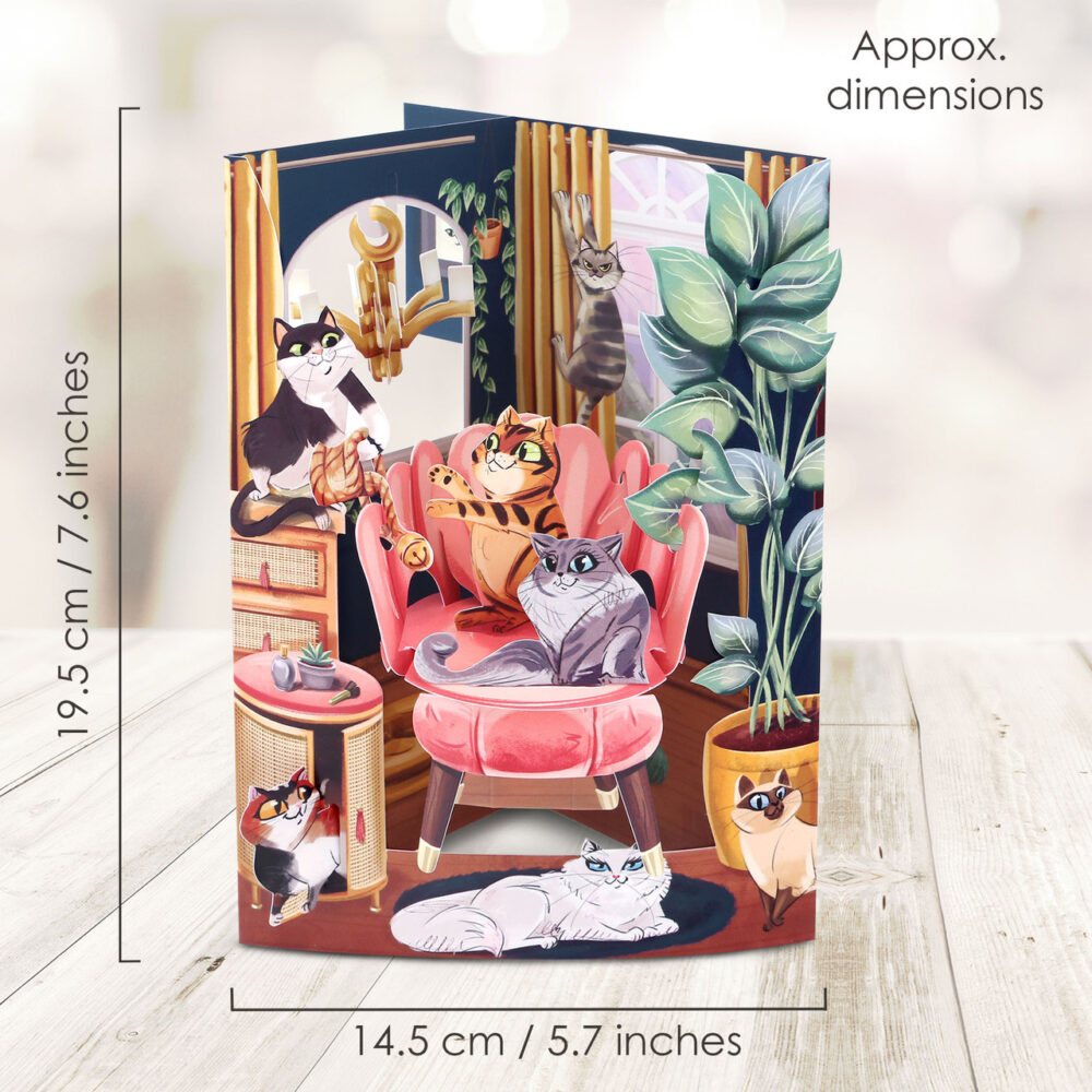 Santoro Lounging Cats 3D Pop-Up Swing Card - Greetings and Birthday Card - Image 2