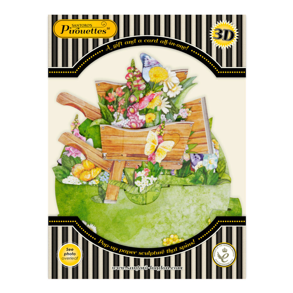 Santoro Wheelbarrow Of Flowers Pirouettes 3D Pop-Up Card - Greetings and Birthday Card - Image 3