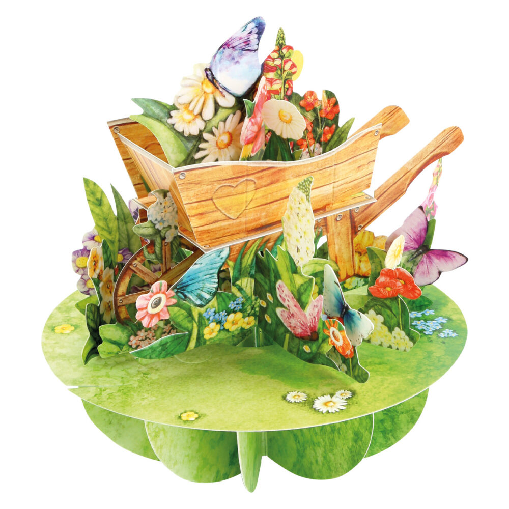 Santoro Wheelbarrow Of Flowers Pirouettes 3D Pop-Up Card - Greetings and Birthday Card