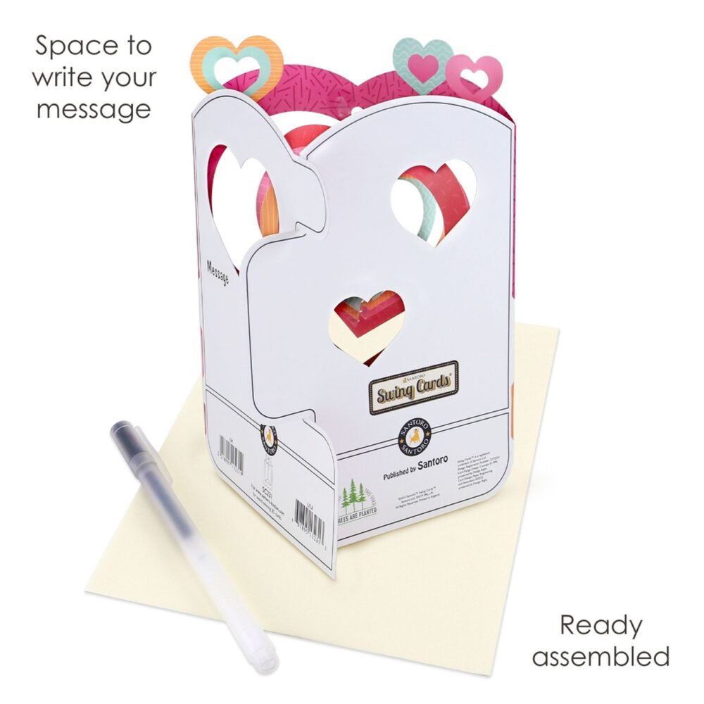 Santoro 3D Pop-Up Swing Card - Love Hearts - Greetings Card Birthday Card - Image 4