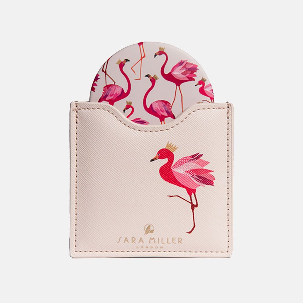 Flamingo Cosmetic Mirror in Pouch - Sara Miller London - Image 3