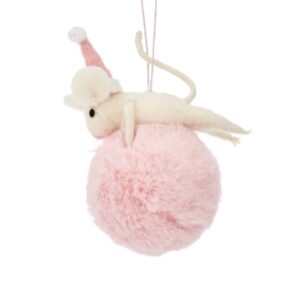 Felt Mouse Pink Pom Pom Decoration, 17.5cm - Sass and Belle