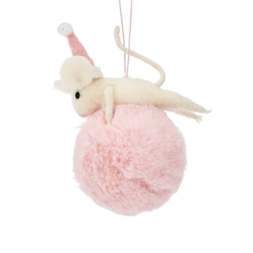Felt Mouse Pink Pom Pom Decoration, 17.5cm - Sass and Belle