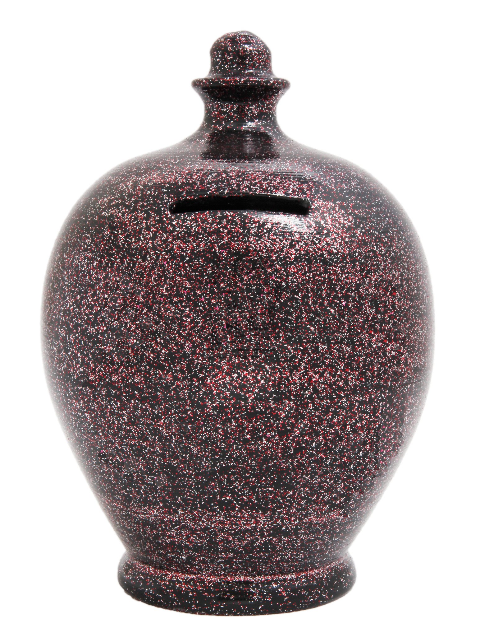 Terramundi Money Pot - Black With Silver and Red Glitter - G1