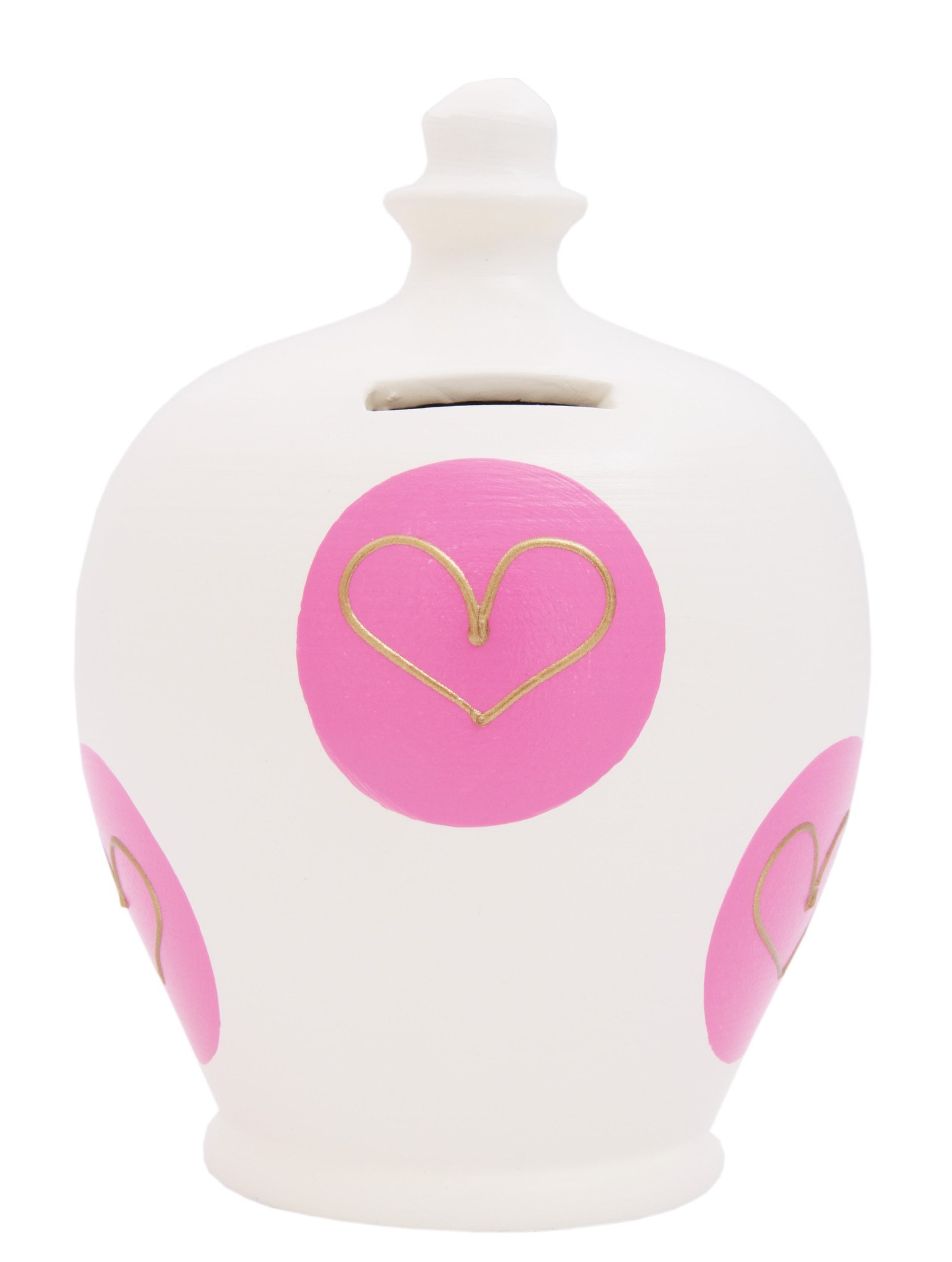 Terramundi Money Pot - Love White With Pink Spots and Gold Hearts - L4