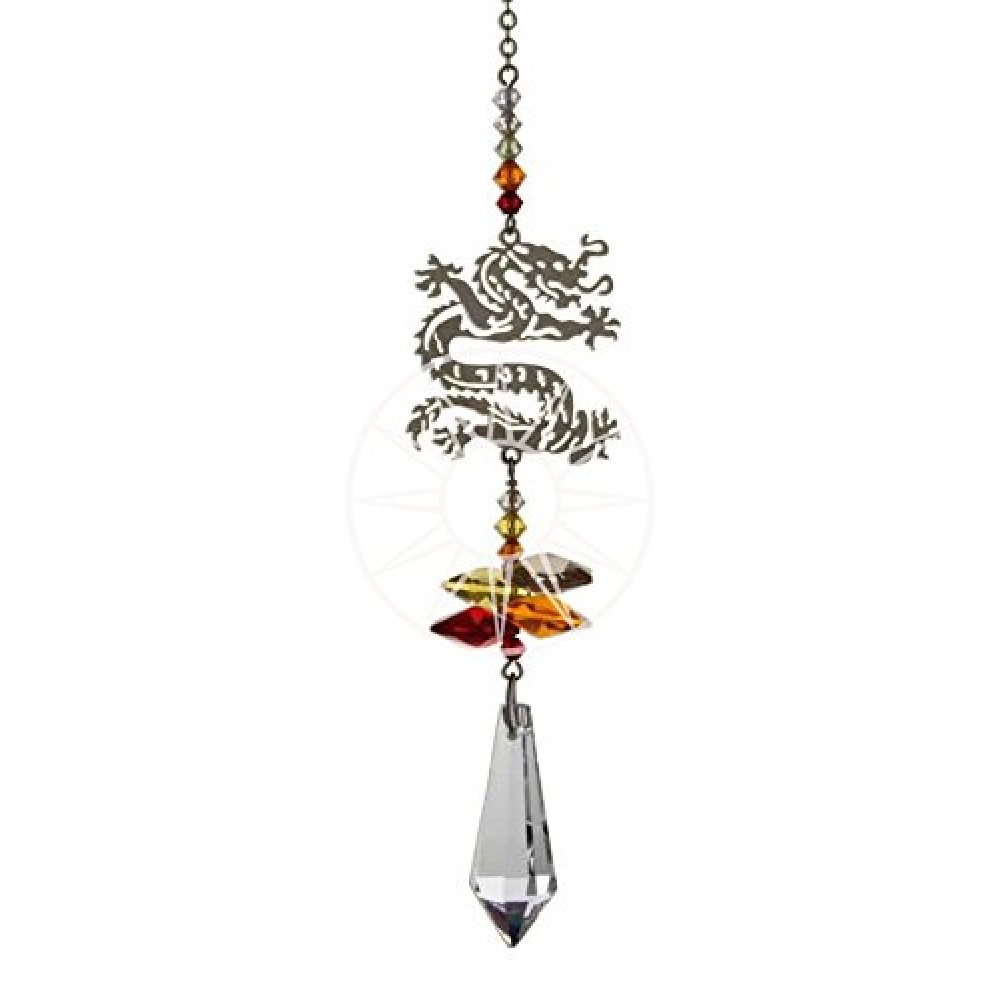Crystal Fantasy Fiery Chinese Dragon Hanging Swarovski Suncatcherplaque
