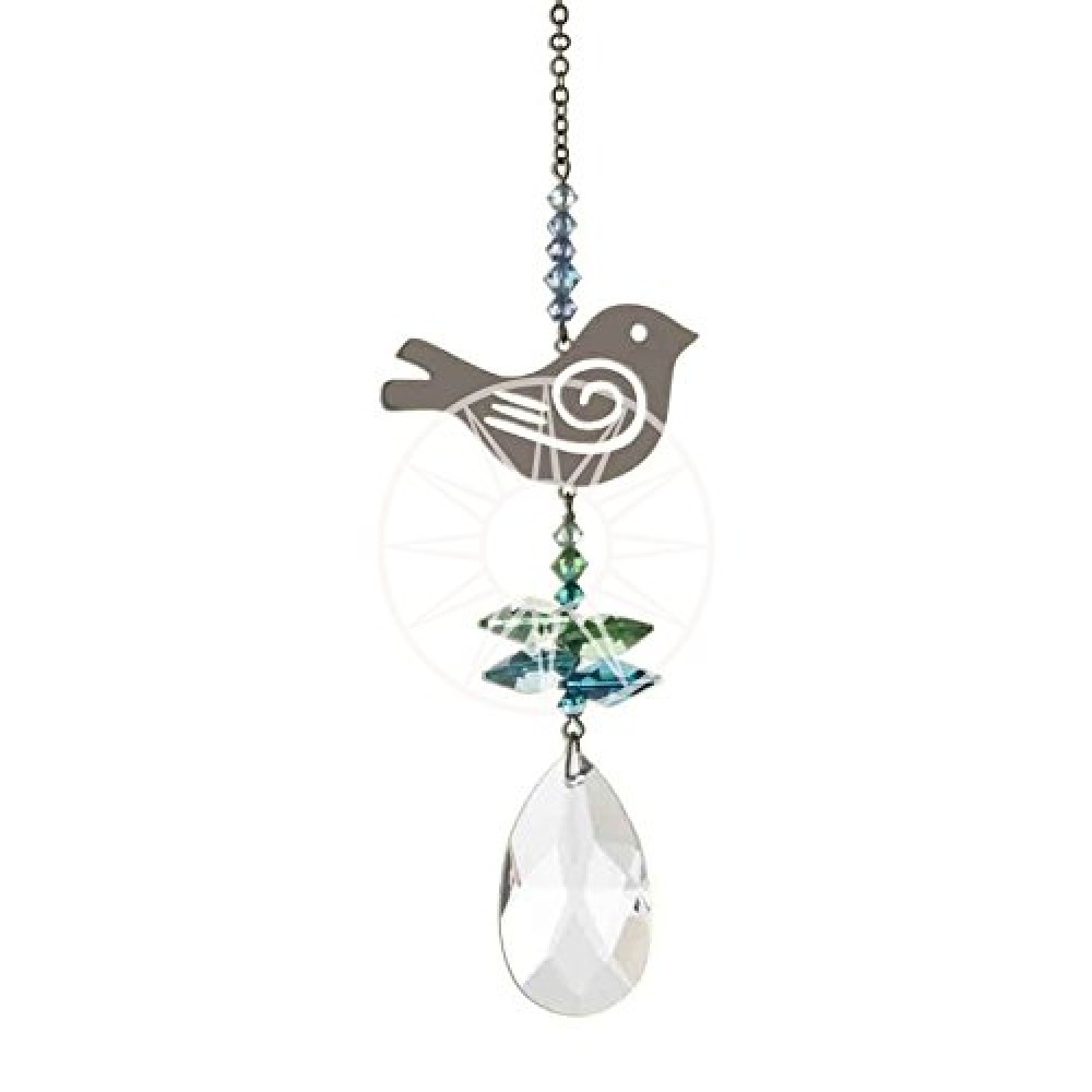 Crystal Fantasy Blue and Green Songbird Hanging Swarovski Suncatcher