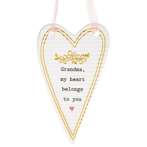 'Grandma My Heart Belongs To You' Ceramic Heart Hanging Plaque - Thoughtful Words