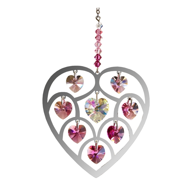 Crystal Radiance - Large Heart of Hearts - Deep Rose Swarovski Crystal Heart Rainbow Maker Sun Catcher
