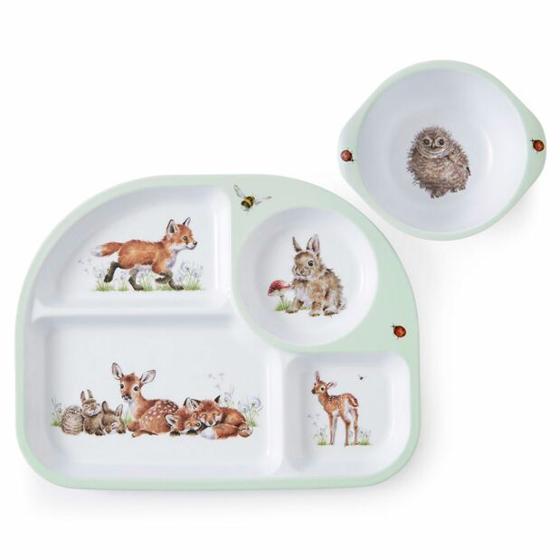 Wrendale Little Wren Baby Collection - Woodland Melamine Divided Plate & Bowl Set - Wrendale Designs - Image 2