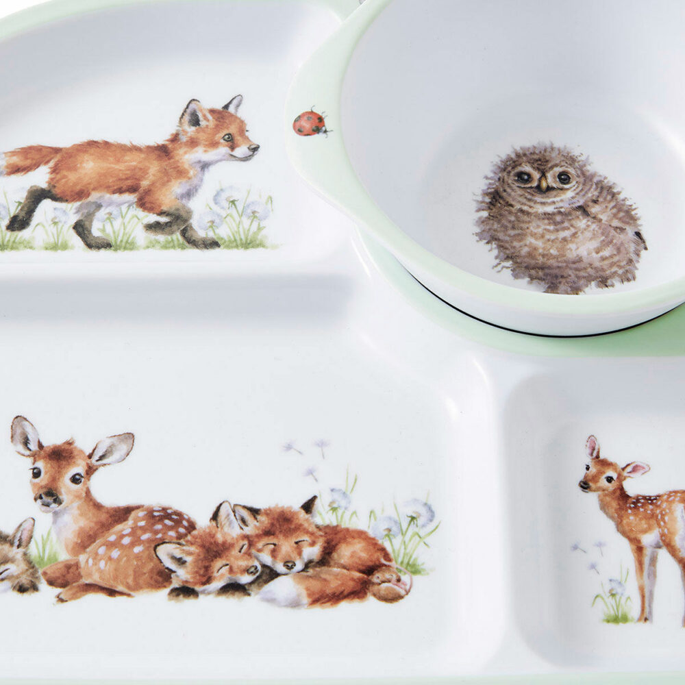 Wrendale Little Wren Baby Collection - Woodland Melamine Divided Plate & Bowl Set - Wrendale Designs - Image 3