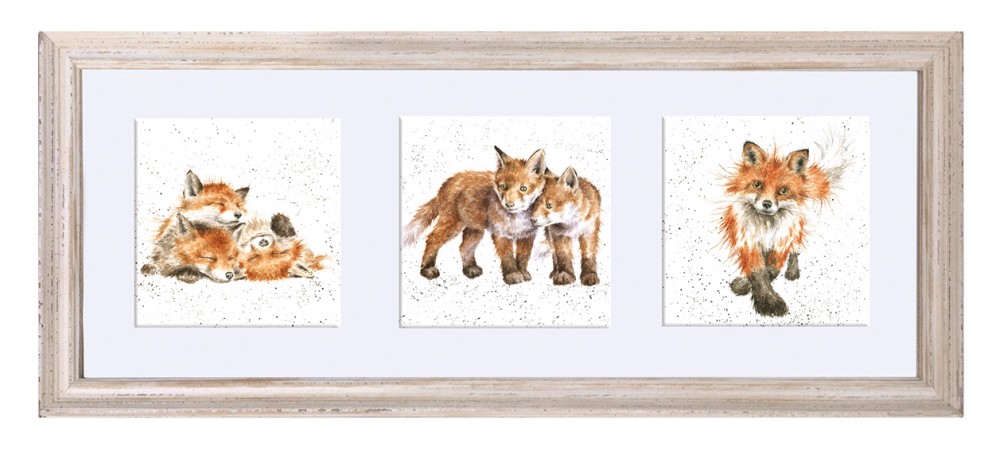 Wrendale Designs - A Trio of Fox Cubs Framed Print - White Frame