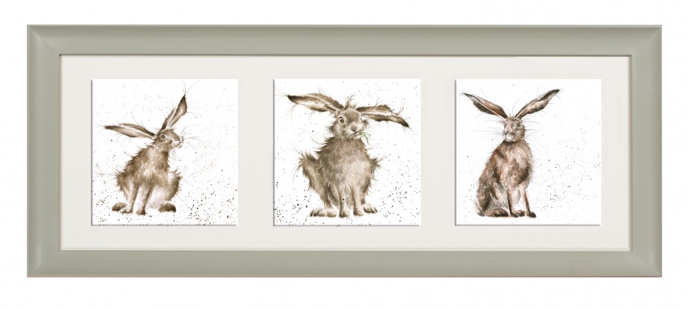 Wrendale Designs - A Trio of Hares Framed Print - Sage Frame