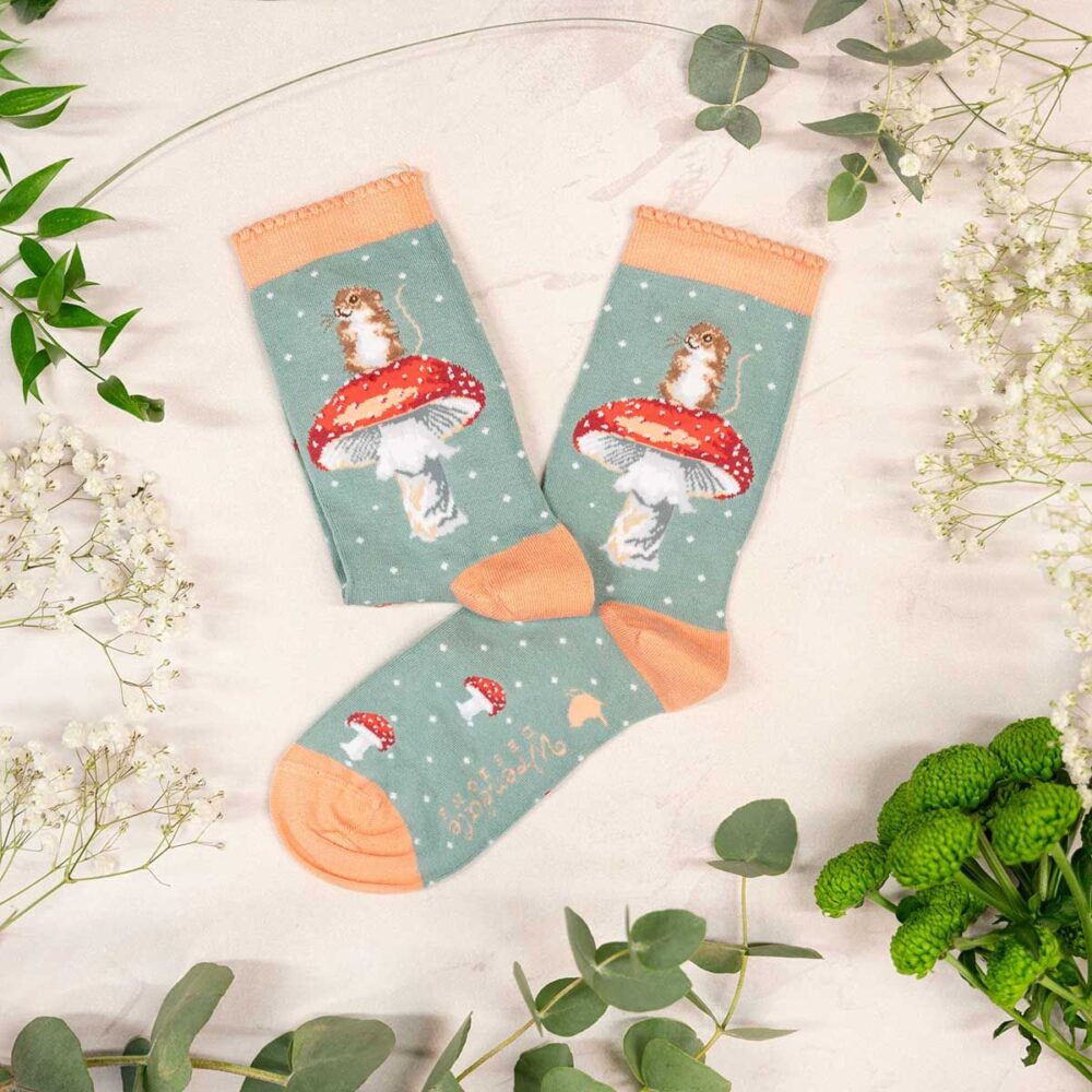'Hes a Fungi’ Mouse Toadstool Socks - Wrendale Designs - Image 2