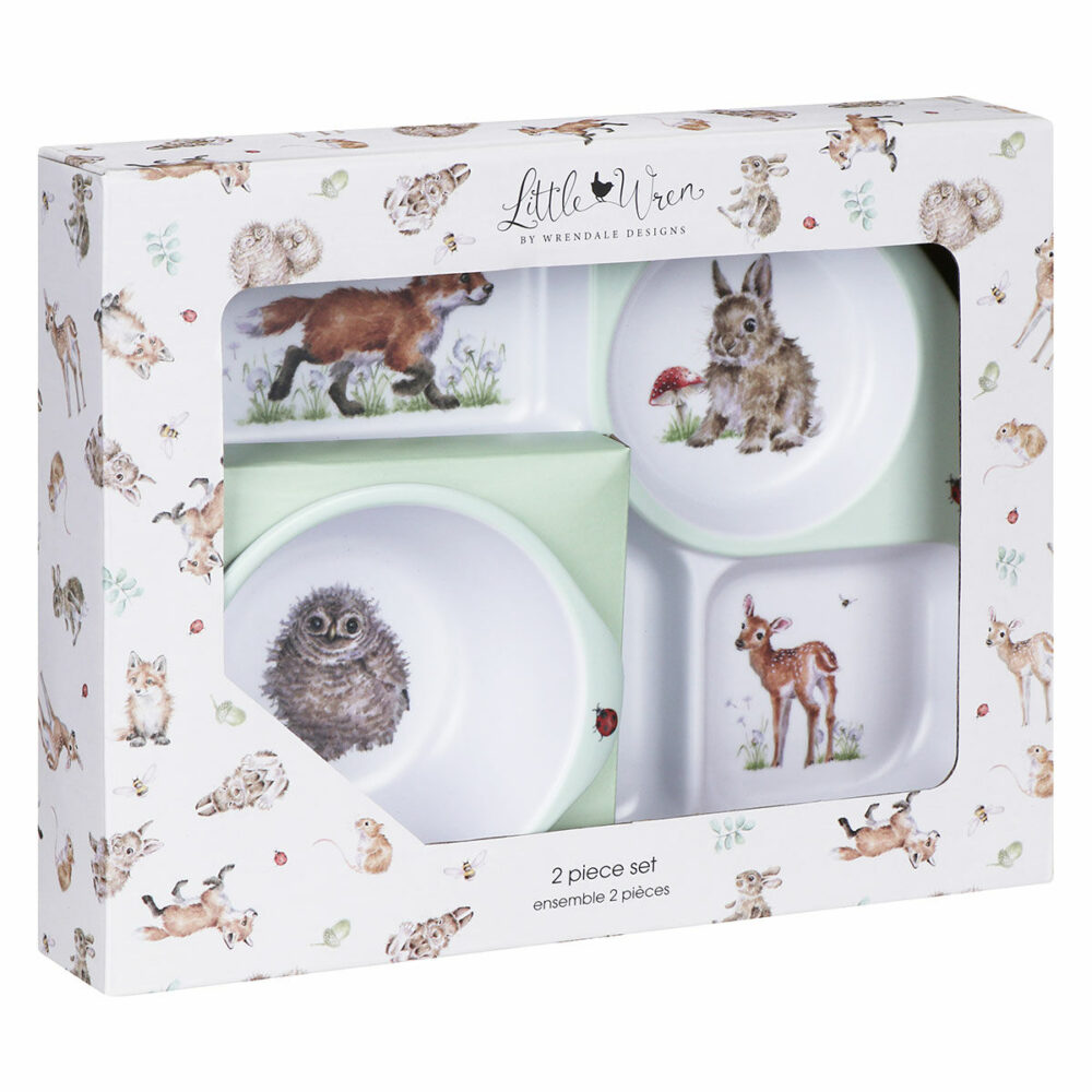 Wrendale Little Wren Baby Collection - Woodland Melamine Divided Plate & Bowl Set - Wrendale Designs