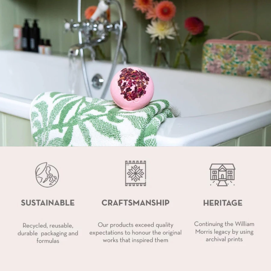 William Morris The Modern Homemaker Rose Petal Vegan Bath Fizzer 200g Bath Bomb
